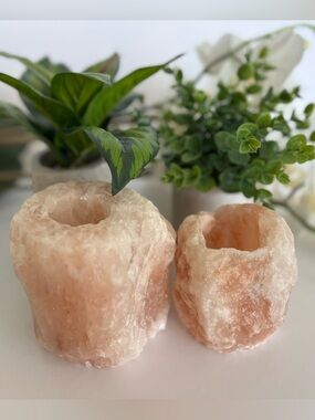 Set of Raw-Cut Himalayan Crystal Salt Rock Tea Light Holders